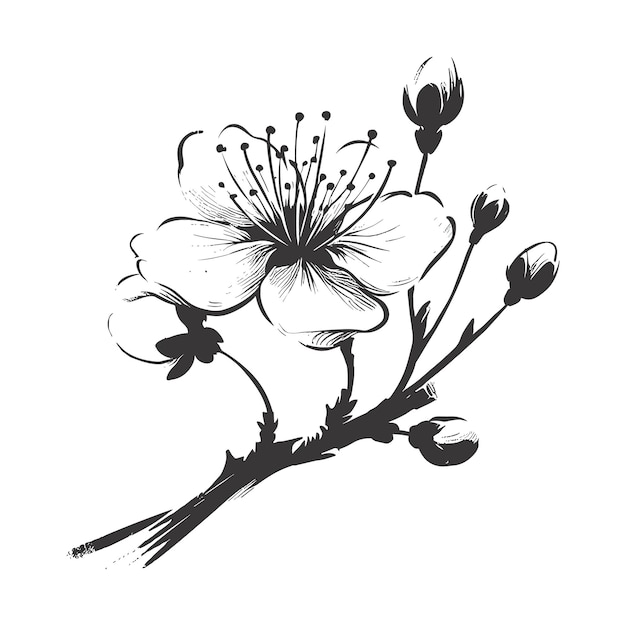 Cherry flower blossom botanical art Spring tree hand draw doodle vector illustration Ink sketch