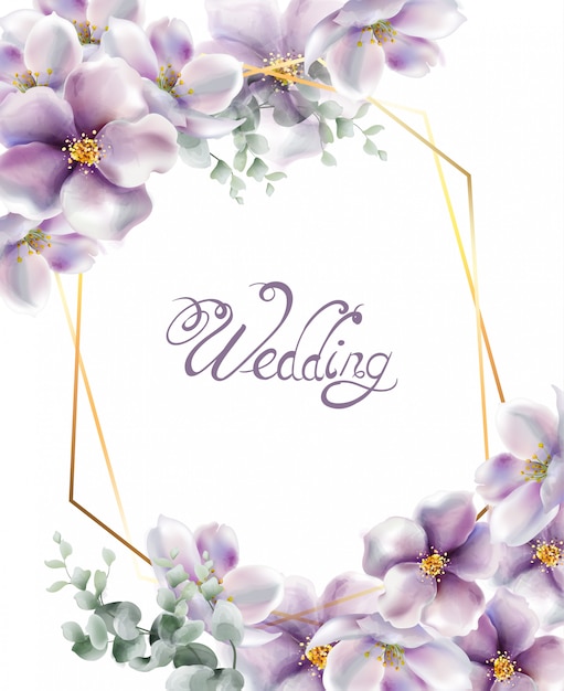 cherry flowers wedding card watercolor