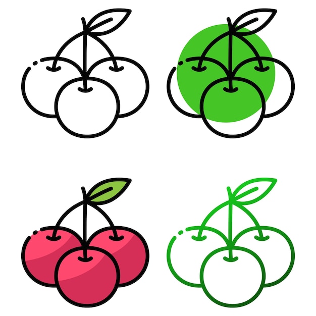 Cherry fruit icon design in four variation color