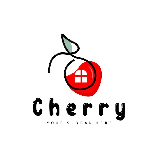 Cherry fruit logo rosso pianta colorata illustrazione vettoriale fruit shop design company sticker product brand