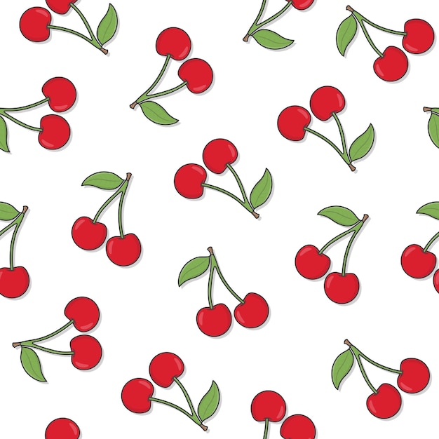 Cherry Fruit Naadloze Patroon Op Een Witte Achtergrond Verse Cherry Berry Thema Illustratie