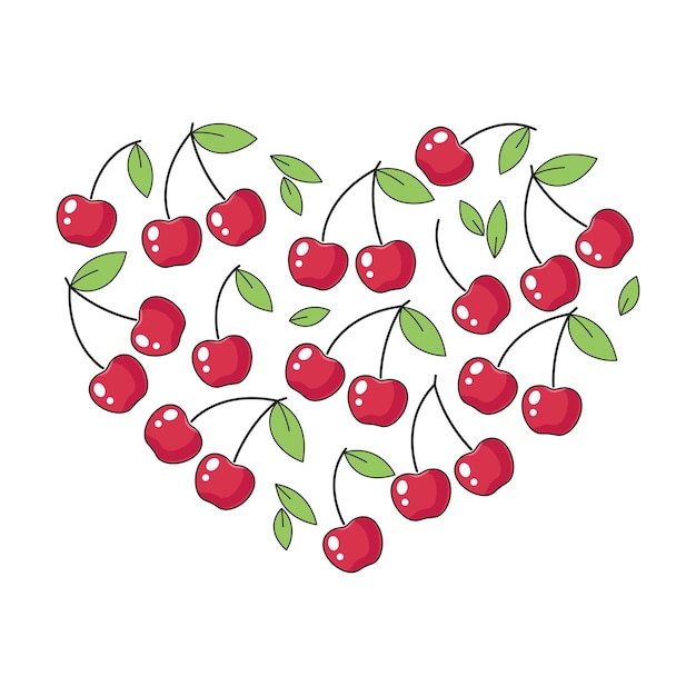 Cherry hearts seamless pattern love berries background