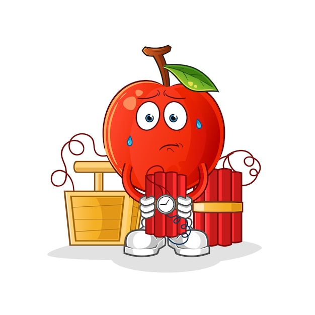 Cherry holding dynamite character. cartoon mascot