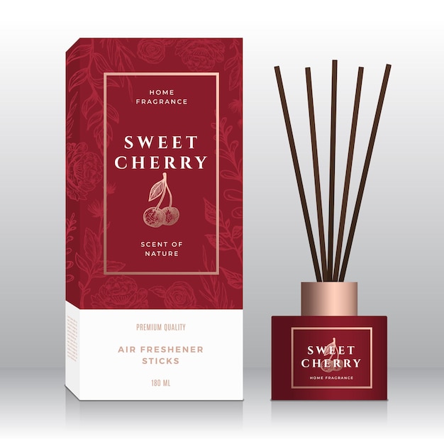 Cherry home fragrance sticks abstract box template.