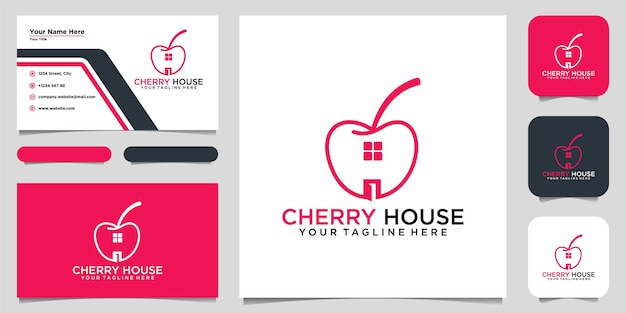 Vector cherry house logo design vector template business card