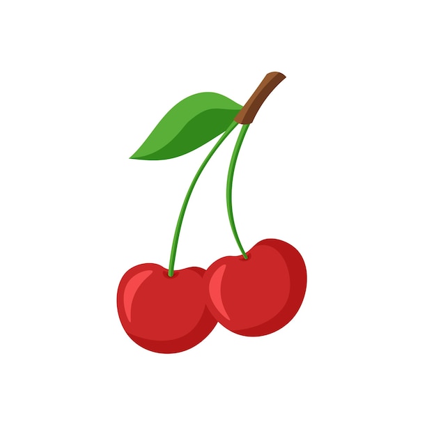 Cherry icon with leaf Vector illustration of berry in a trendy flat style isolated on white