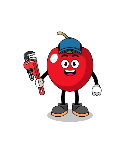 Cherry illustration cartoon as a plumber character design