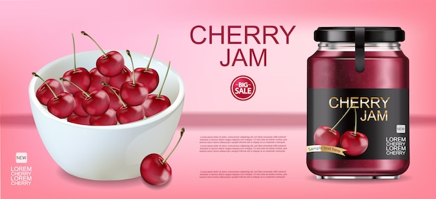 Cherry jam realistic banner