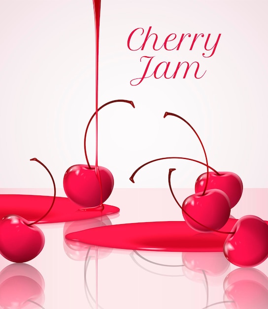 Cherry jam with refreshing fruit and dripping liquid