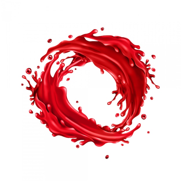 Cherry juice splashes circle on a white