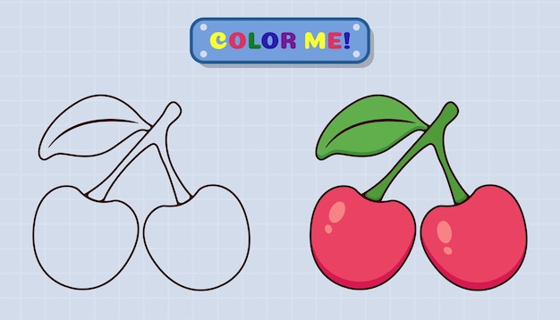 Cherry kleurboekpagina wordt geleverd met schetsen en kleurstalen voor kinderen en voorschoolse educatie Cartoon Style Illustration