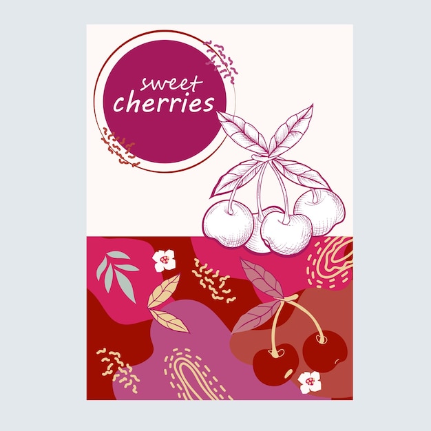 Cherry label or badge design for food and cosmetic packs and kitchen flat vector illustration