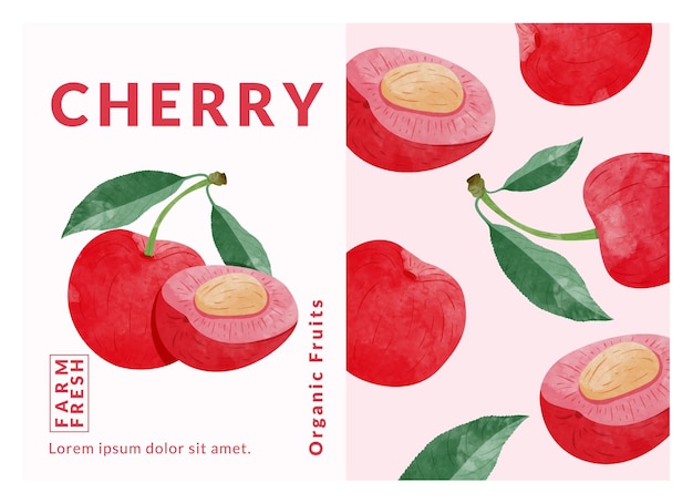 Cherry Label verpakking ontwerpsjablonen Handgetekende stijl vectorillustratie