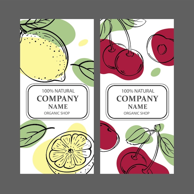 Vector cherry and lemon label templates vintage sketch vector set