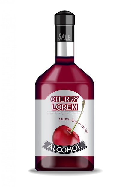 Vector cherry liquor bottle