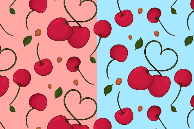 Vector cherry pattern with separate background layer in different colors