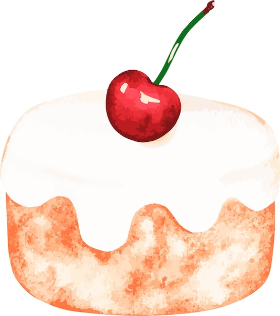 Cherry pie Bento cake Watercolor vector illustration