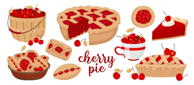 Vector cherry pie set