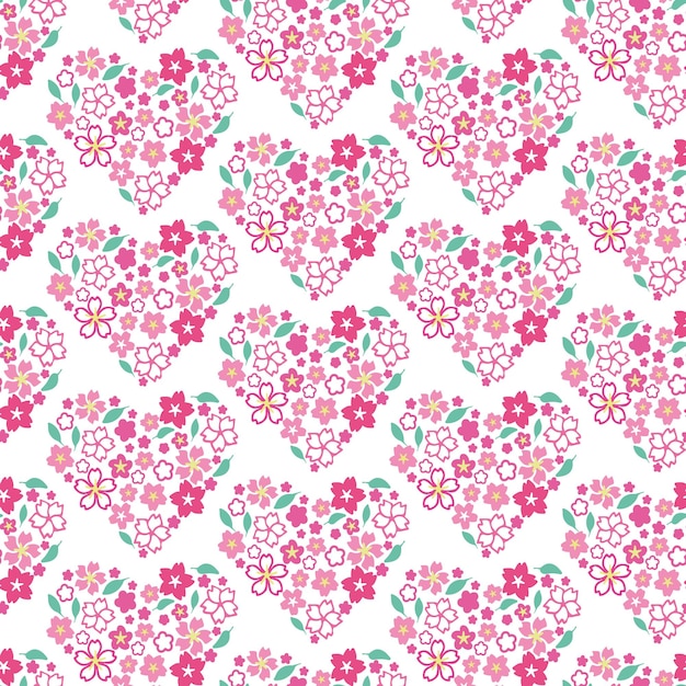 Cherry pink flower hearts seamless pattern for textile fabric scrapbook paper Vector spring girly pink background for Valentine39s day