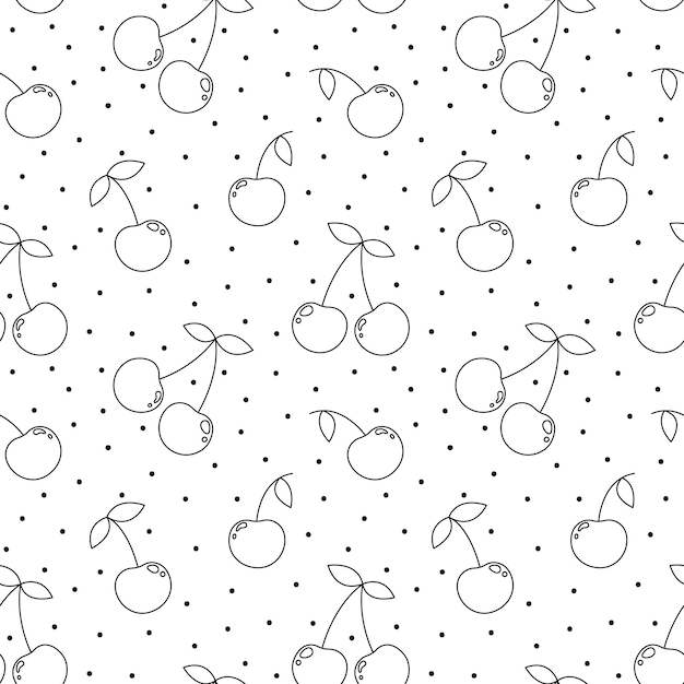 Cherry seamless pattern. Cherry sketch on a white background. Vector