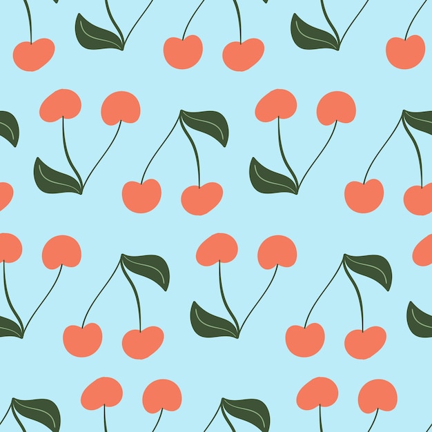 Cherry seamless pattern cute vector background bright summer fruits illustration fruit mix design for fabric and decor