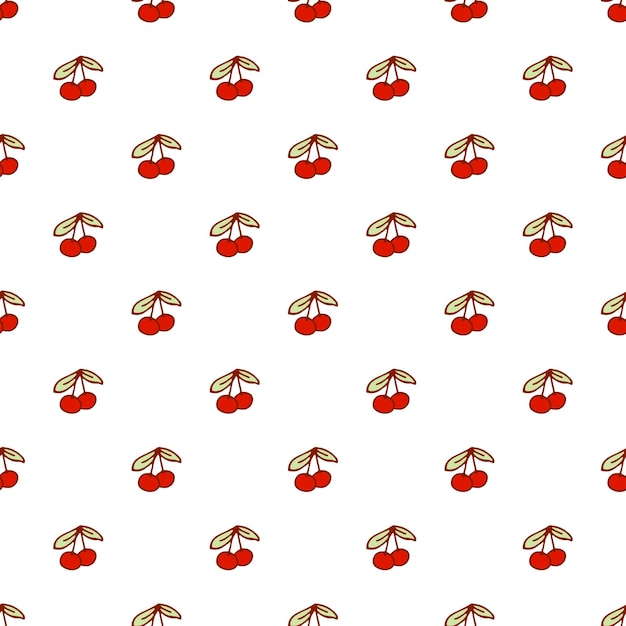 Vector cherry seamless pattern red cherries on stems on white hand drawn for juice packaging doodle style