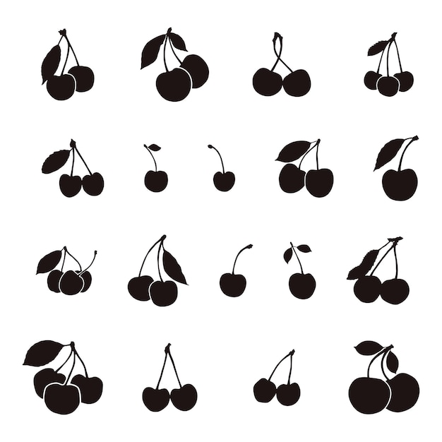 Vector cherry silhouettes, cherry silhouette set.