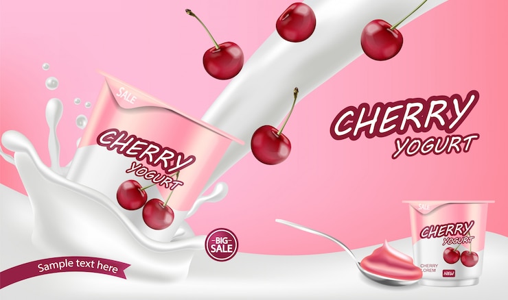Vector cherry yogurt template
