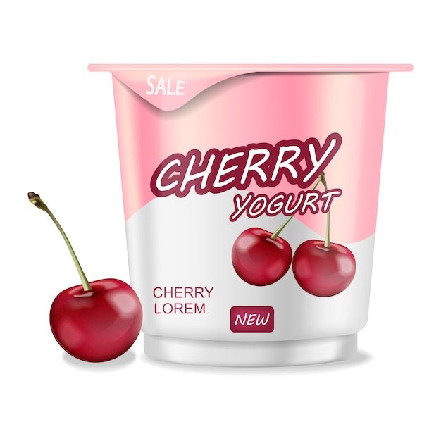 Vector cherry yogurt