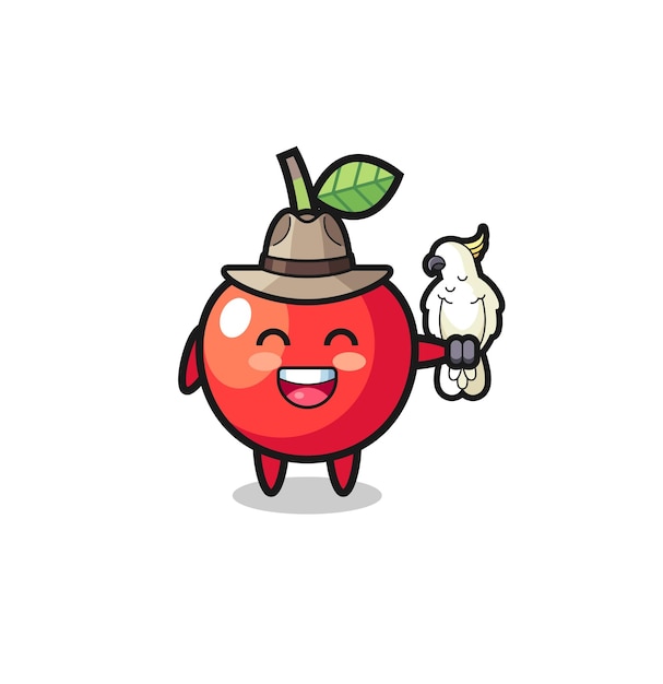 Cherry zookeeper mascot with a parrot cute design