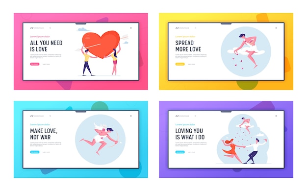 Cherub spread love and romantic among people website landing page set.