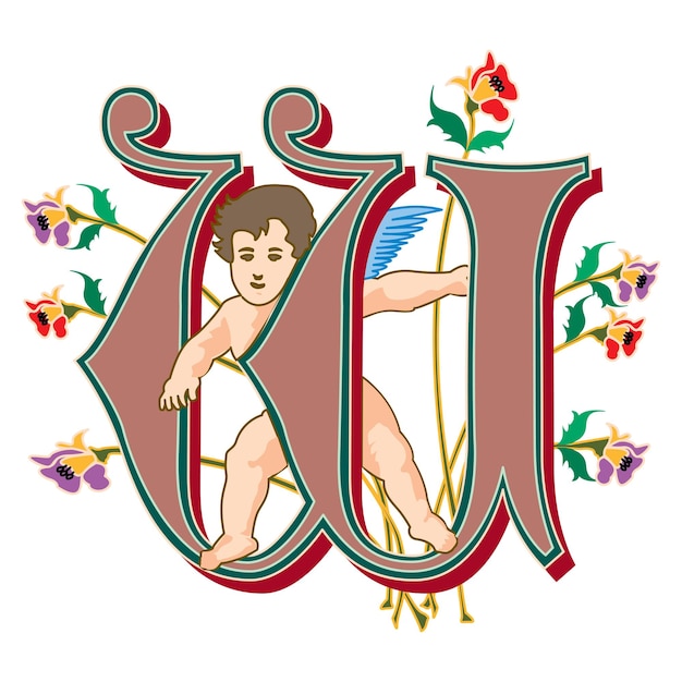 Cherubs Initial Caps Font Capital Letter W vector design