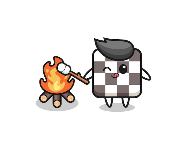 Chess board character is burning marshmallow cute design