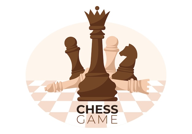 Chess board game cartoon illustration