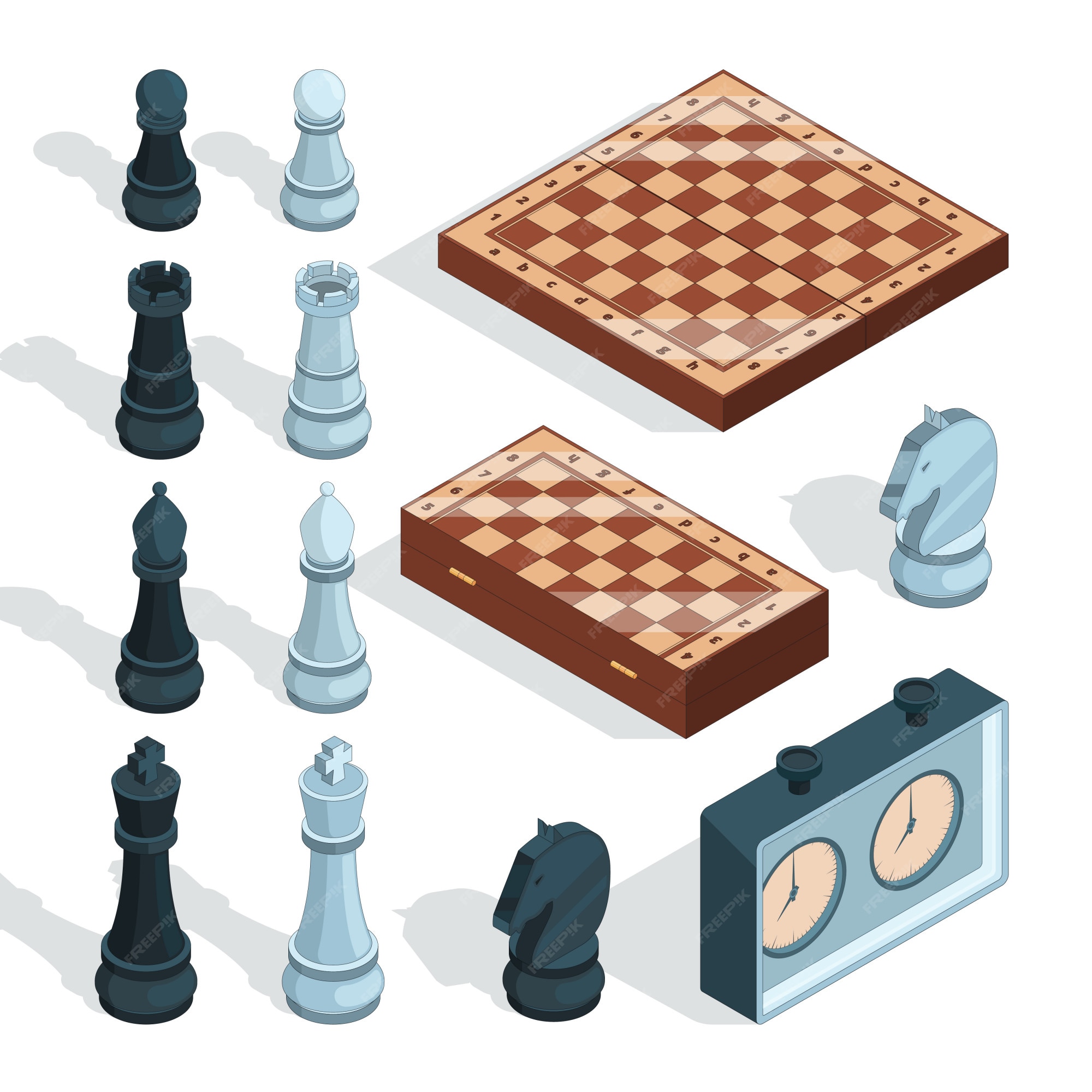 Premium Vector  Stone chess board and set chess figures for 2d game ui