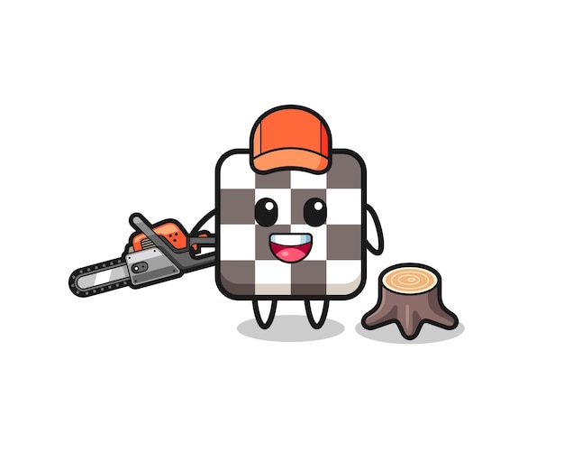 Chess board lumberjack character holding a chainsaw cute design