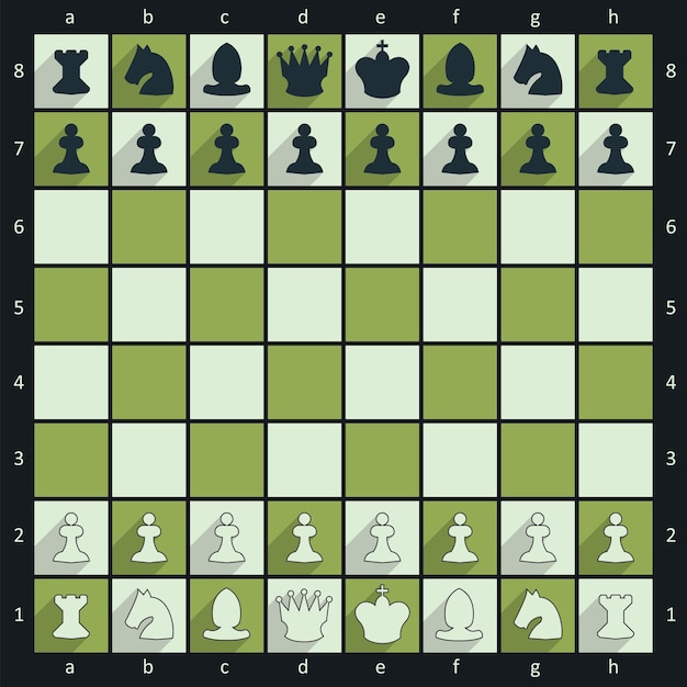 Vector chess board with figures, flat green style