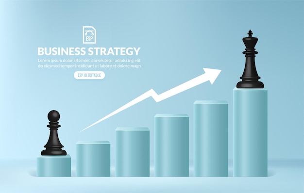 Chess climbing up stairs to reach a business target ladder of business strategy and management