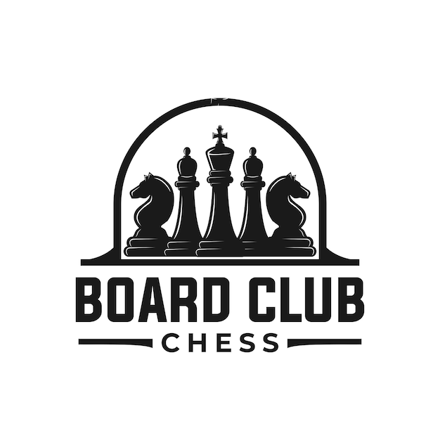 Chess club vector template. vintage classic badge emblem board game tournament illustration.