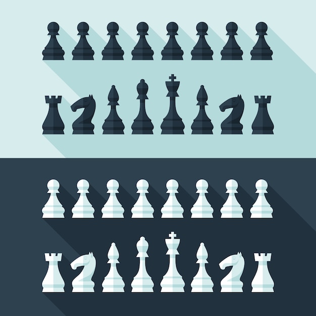Chess figures set in  modern style for  concept and web .  illustration.