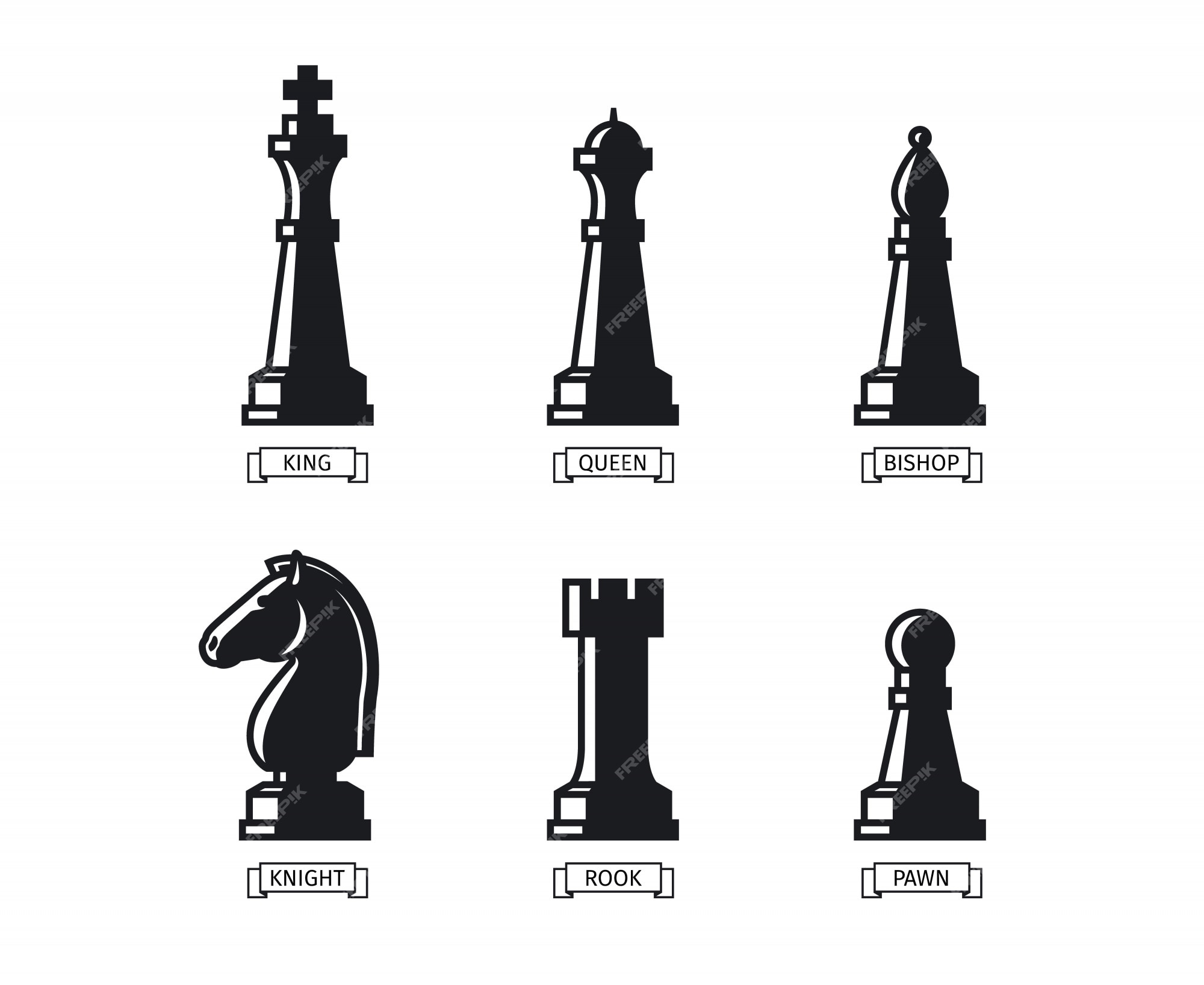 Black chess pieces with names Royalty Free Vector Image