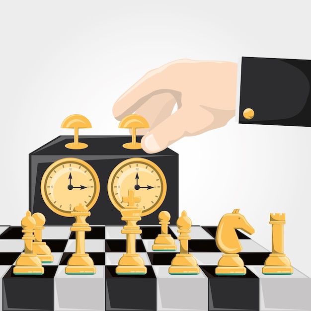 Vector chess game and hand touching a chess clock icon