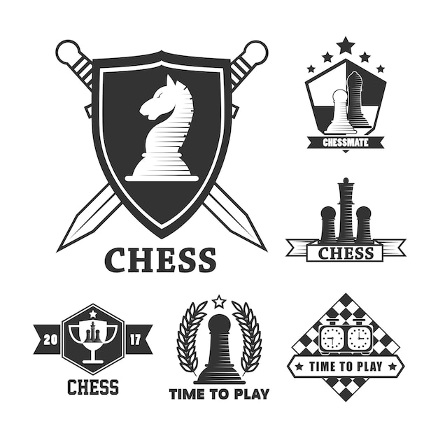 Vector chess game isolated icons sword and shields game pieces