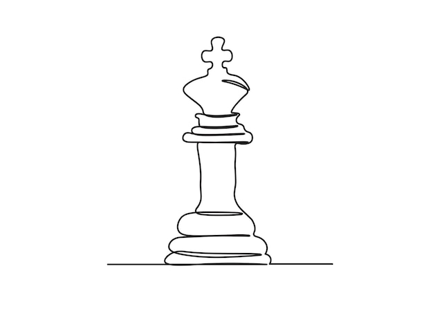 Chess king Single line art drawing, vector illustration