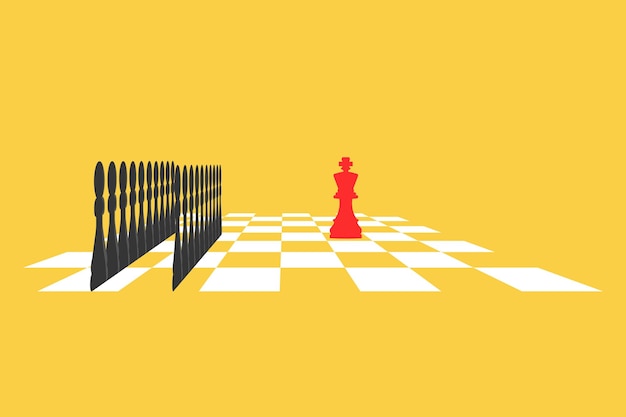 Chess leadership concept with red and black chess isolated in yellow background 2