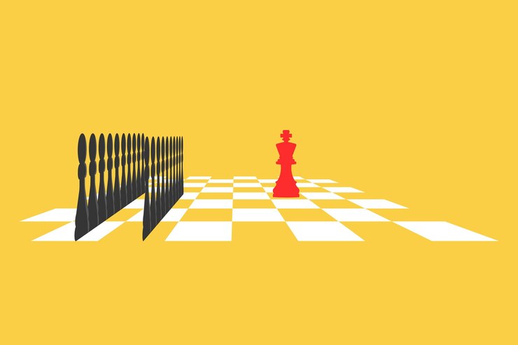 Vector chess leadership concept with red and black chess isolated in yellow background 2