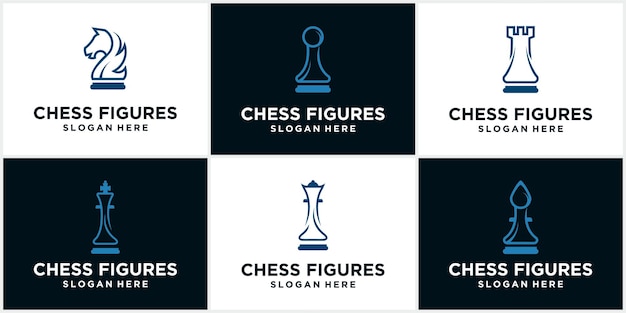Icona del logo di scacchi. tavola di gioco silhouette illustrazione vettoriale di un pezzo degli scacchi. icona di scacchi. scacchi vettoriali. gioca a scacchi sulla scacchiera. re, regina, torre, cavallo, alfiere, pedone