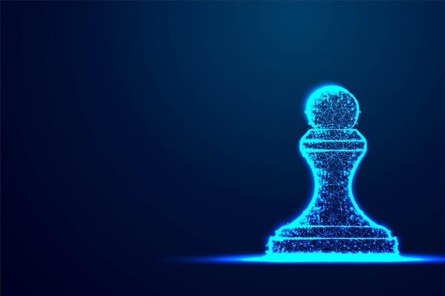 Chess pawn wireframe polygon blue frame structure business strategy concept design abstract low poly triangle dot line polygon shine blue background vector illustration