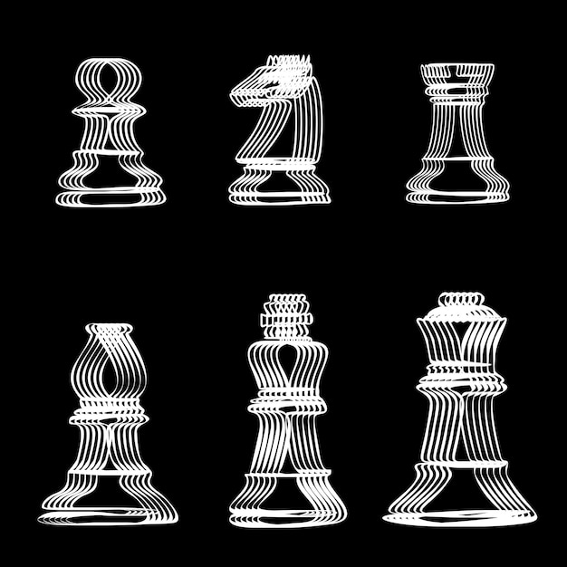 Vector chess piece icons black silhouettes isolated on white background vector illustration