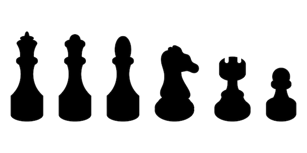 Chess piece silhouette set Isolated on white background